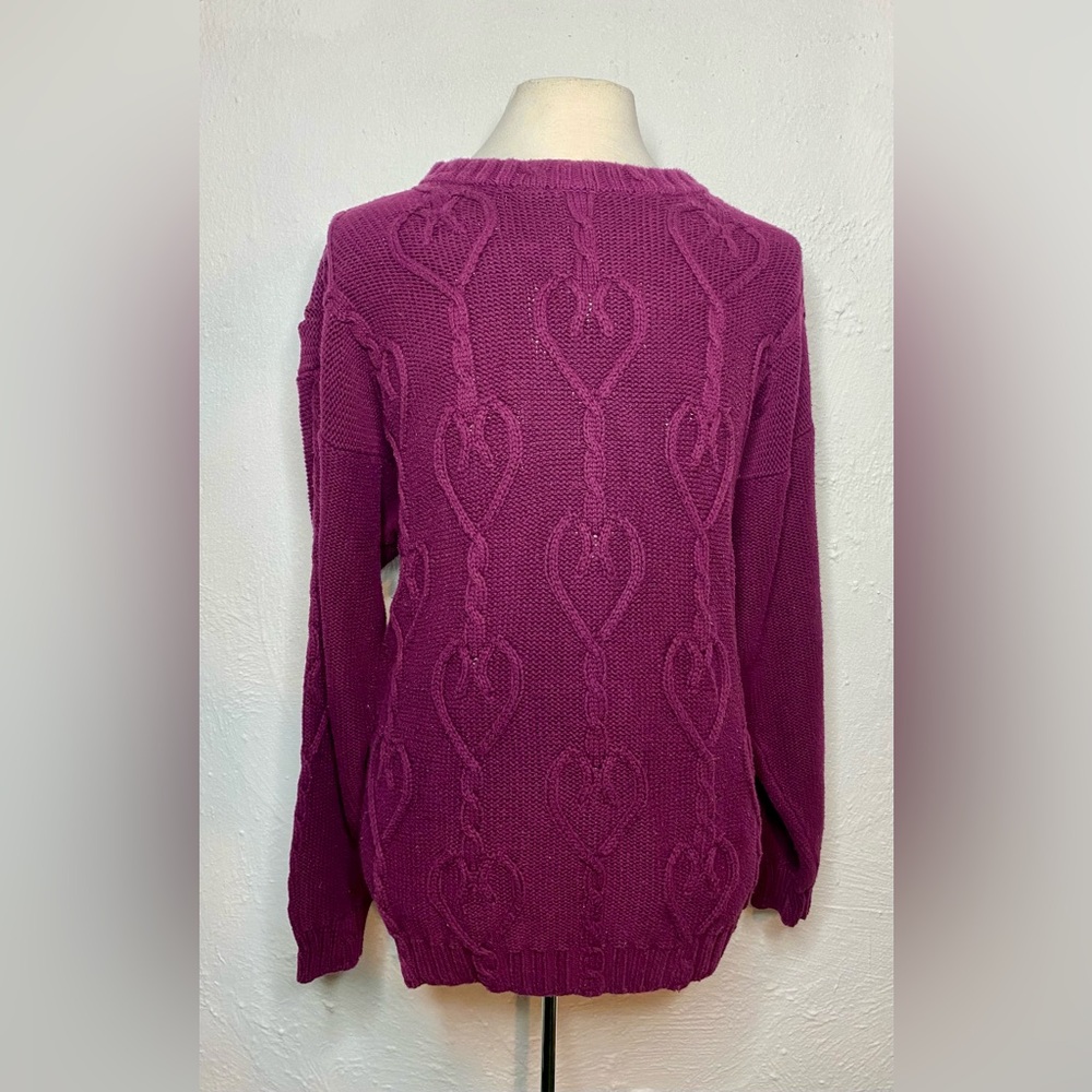 Vintage Northern Reflections Heart Cable Knit Sweater Burgundy Size XL